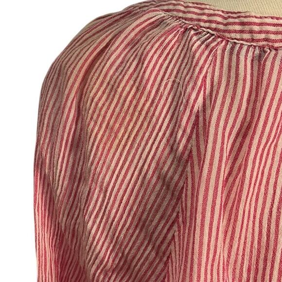 Lane Bryant 22/24 Pink White Stripe High Low 100% Cotton Button Blouse Tunic - Picture 5 of 11